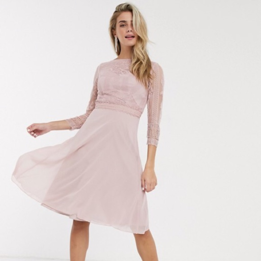 Chi Chi London Tatumm Lace Detail Midi Dress US 6